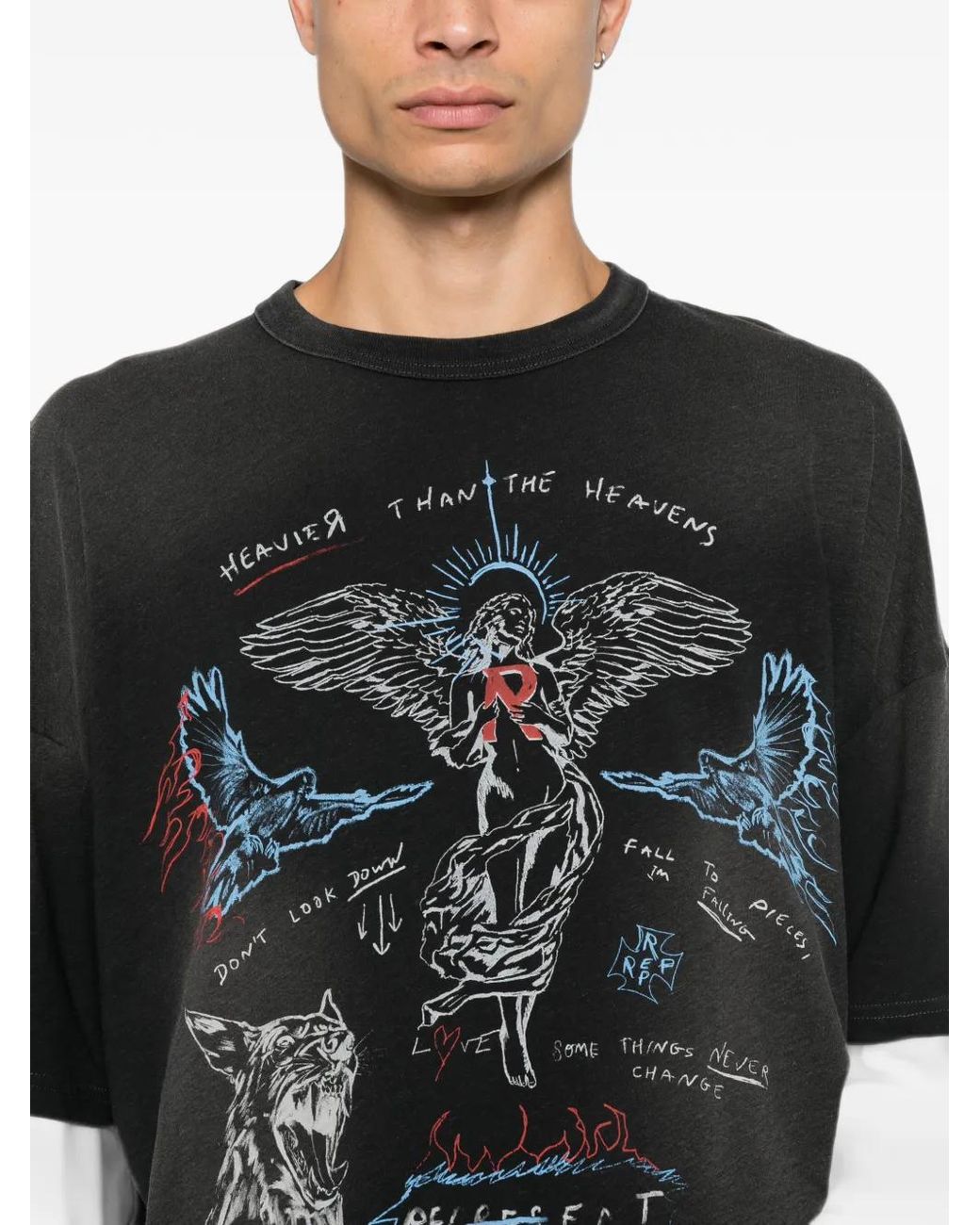 Represent Black Graphic-Print Layered-Sleeve T-Shirt for men