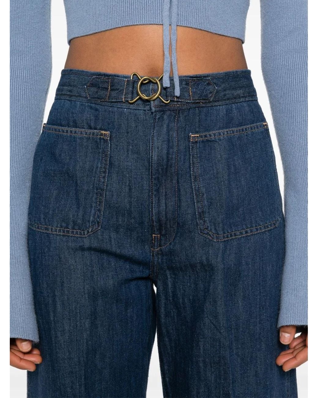 Polo Ralph Lauren Blue Wide-Leg Jeans With Belted Waist