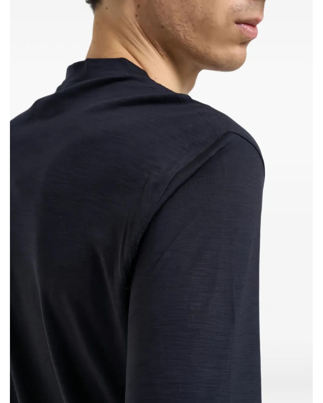 Emporio Armani Blue Logo-Embroidered Long-Sleeve Wool T-Shirt for men