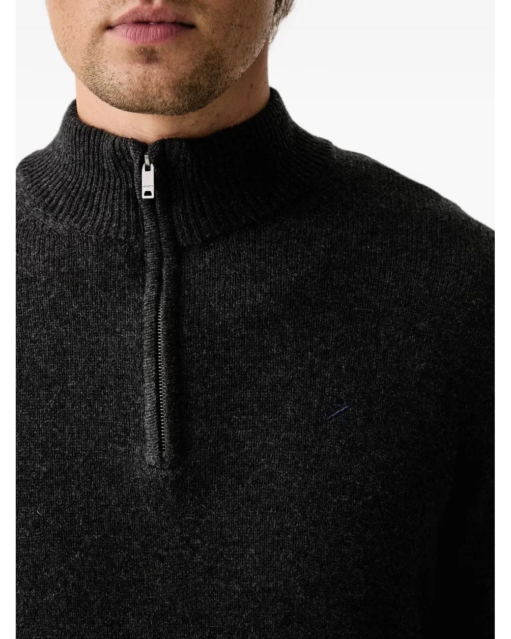 Hackett Black Quarter-Zip Elbow-Patch Sweater for men