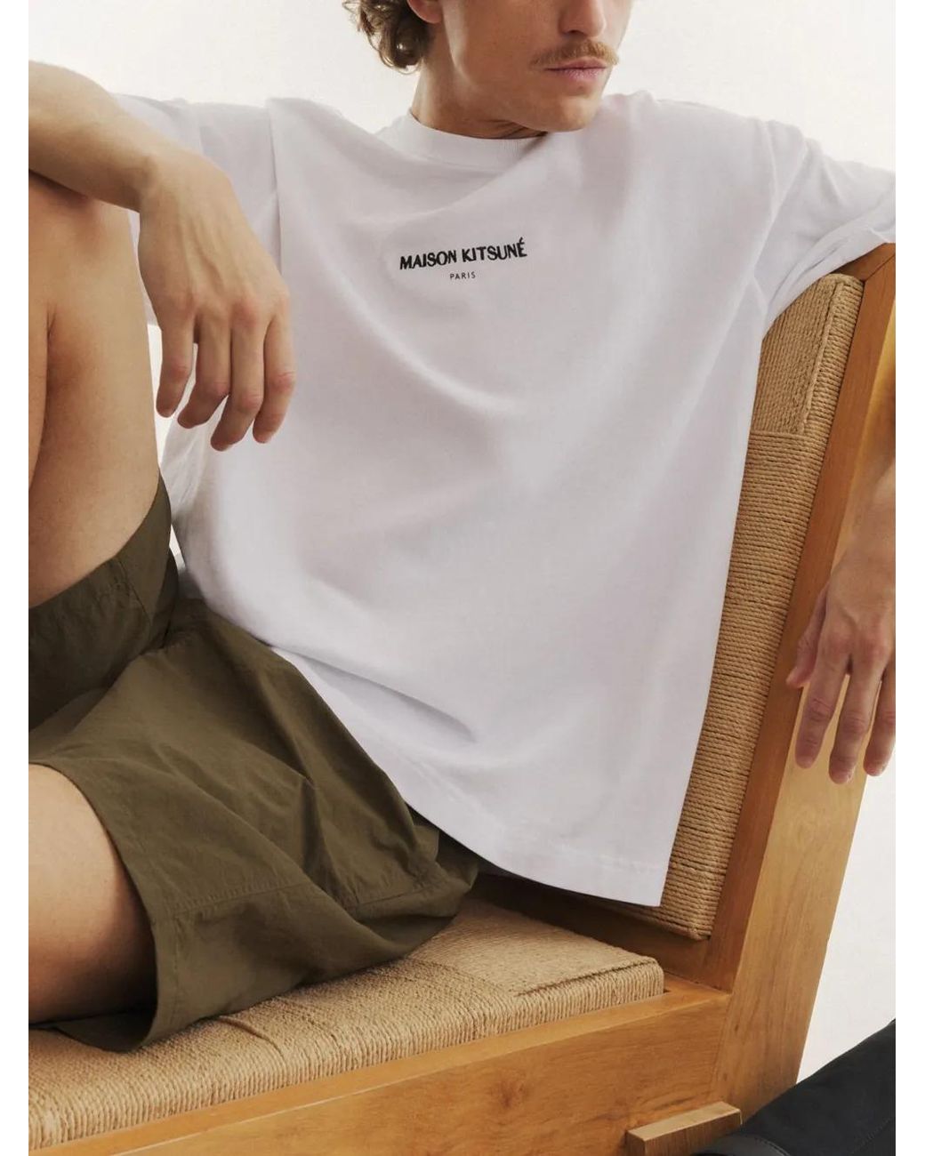 Maison Kitsuné White Logo Embroidered T-Shirt for men
