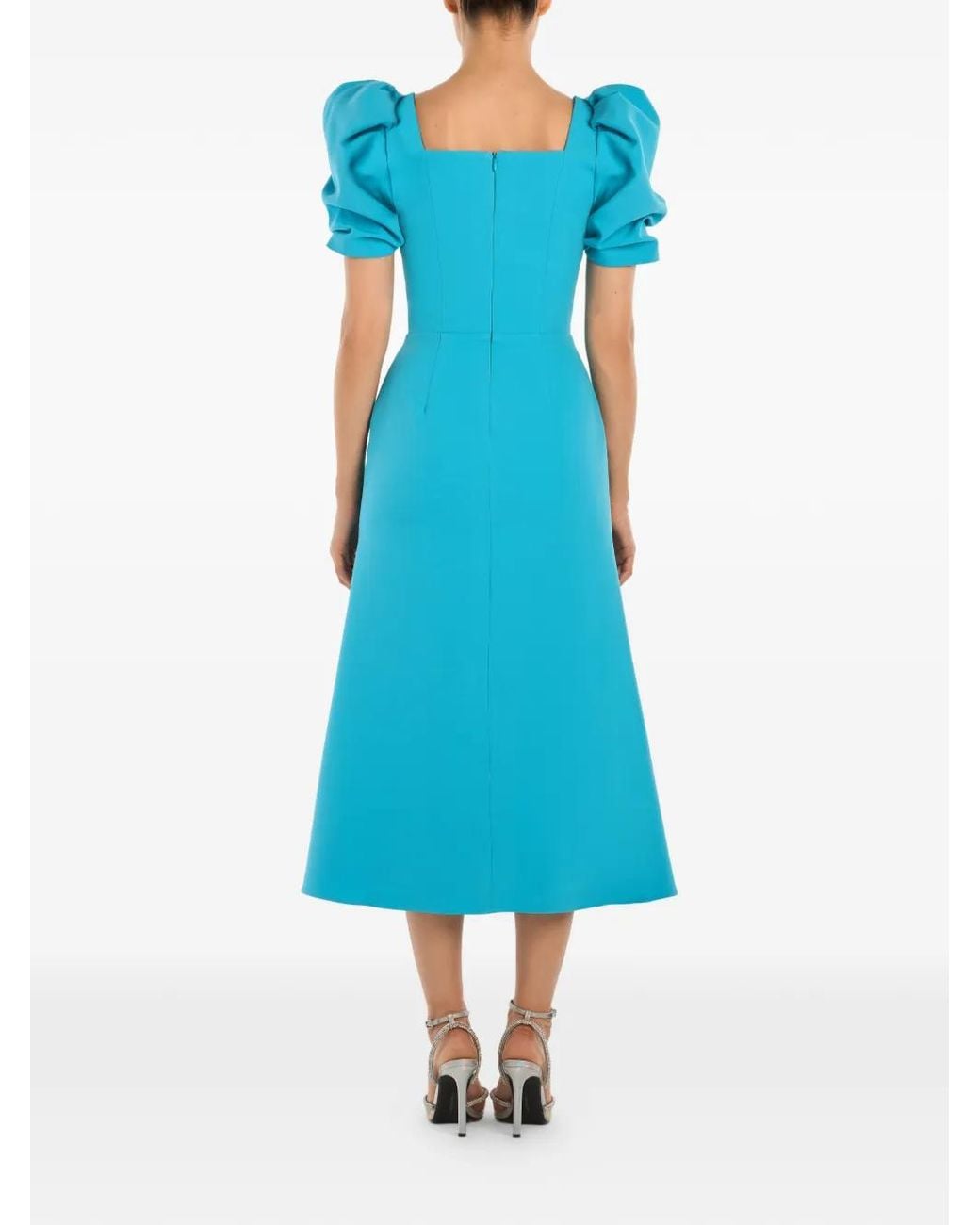 POST MERIDIEM Blue Square-Neck Midi Dress