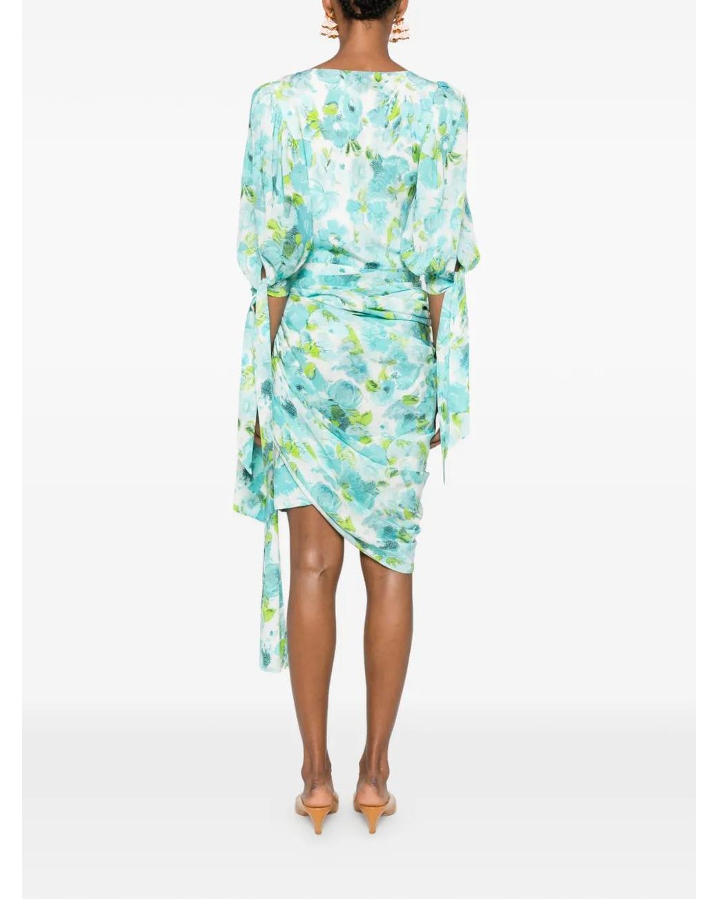 Chloé Green Floral-Print Asymmetric Midi Dress