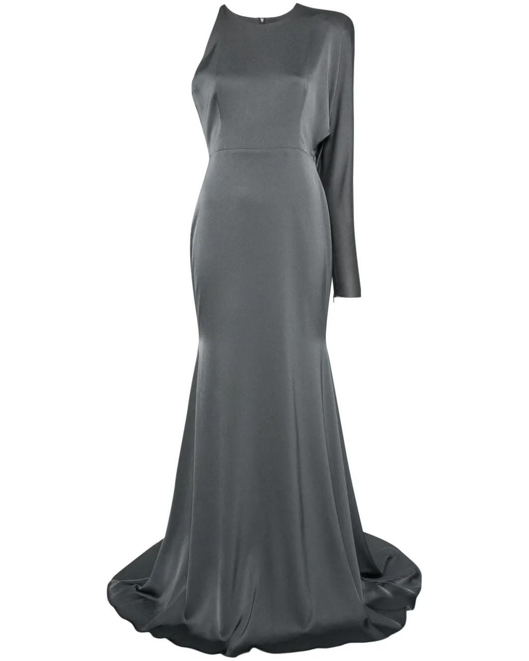 Alex Perry Gray Satin One-Shoulder Evening Gown