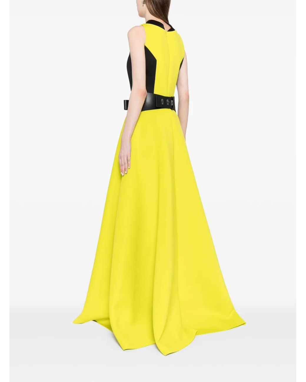 Saiid Kobeisy Yellow Belted Panelled Neoprene Gown