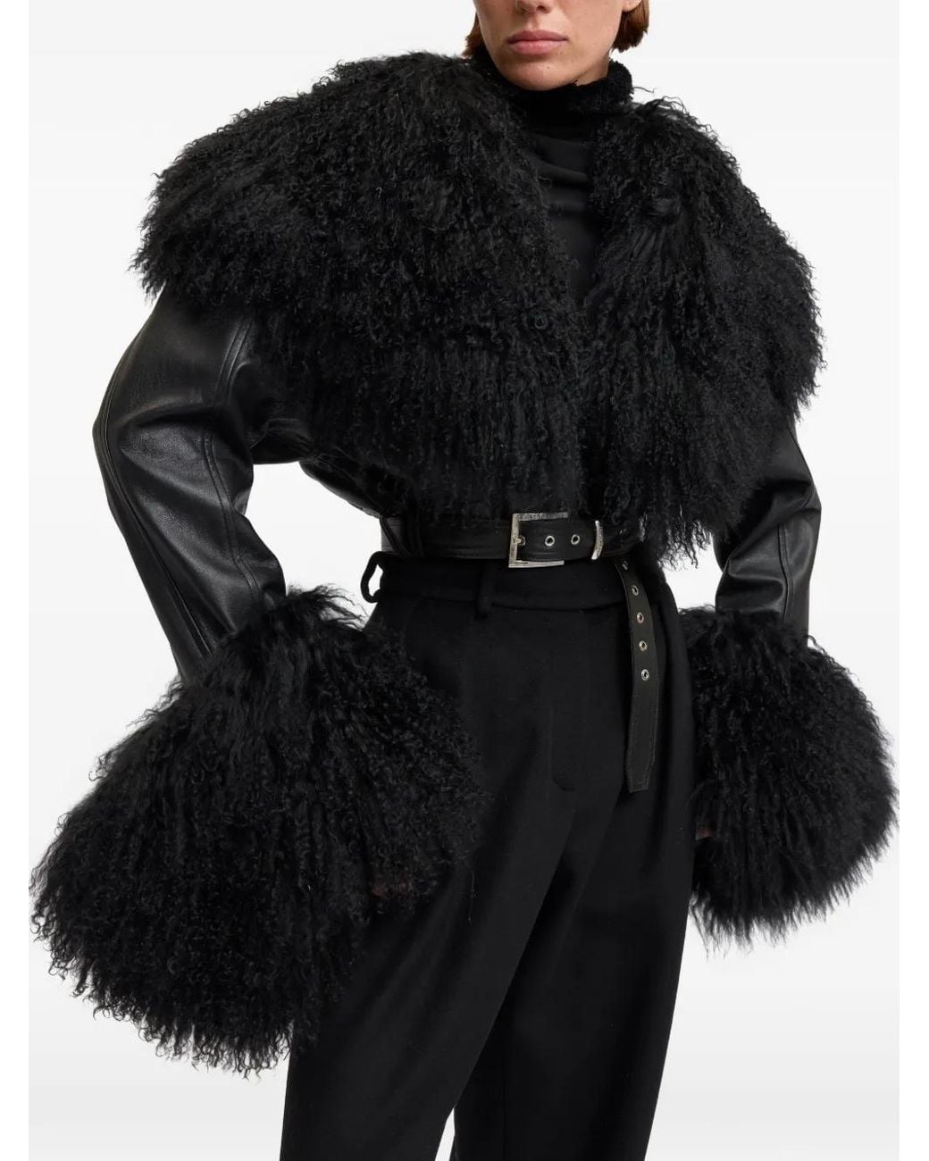 16Arlington Black Carter Shearling-Trimmed Leather Jacket