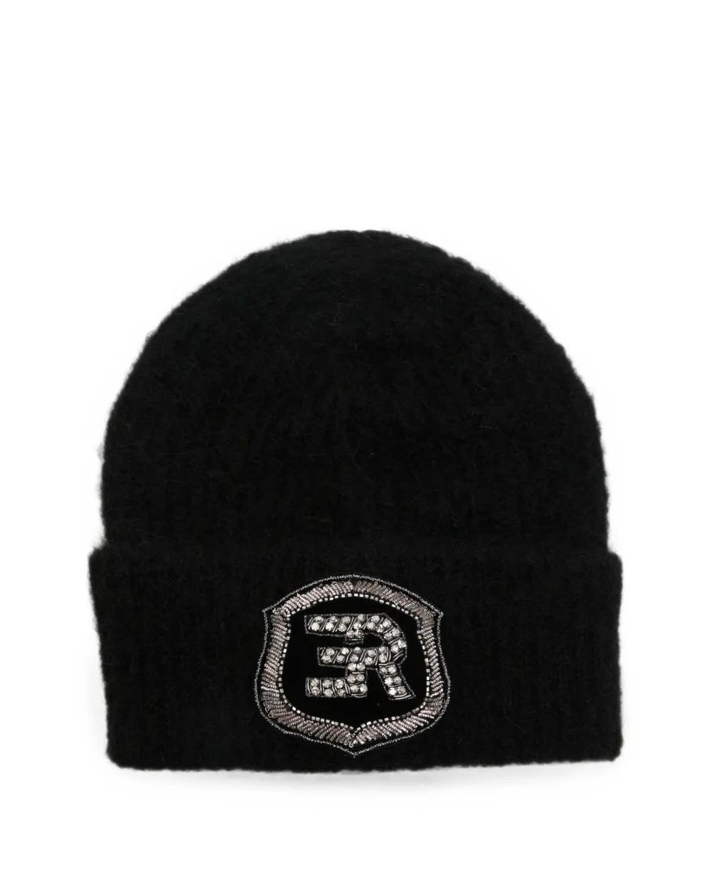 ERMANNO FIRENZE Black Gerippte Beanie Mit Logo