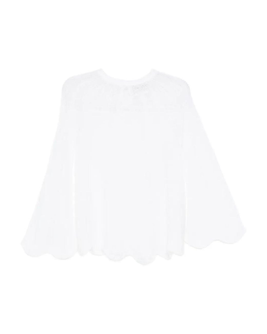 Forte_forte White Brushed Mohair Pointelle Stitch Sweater