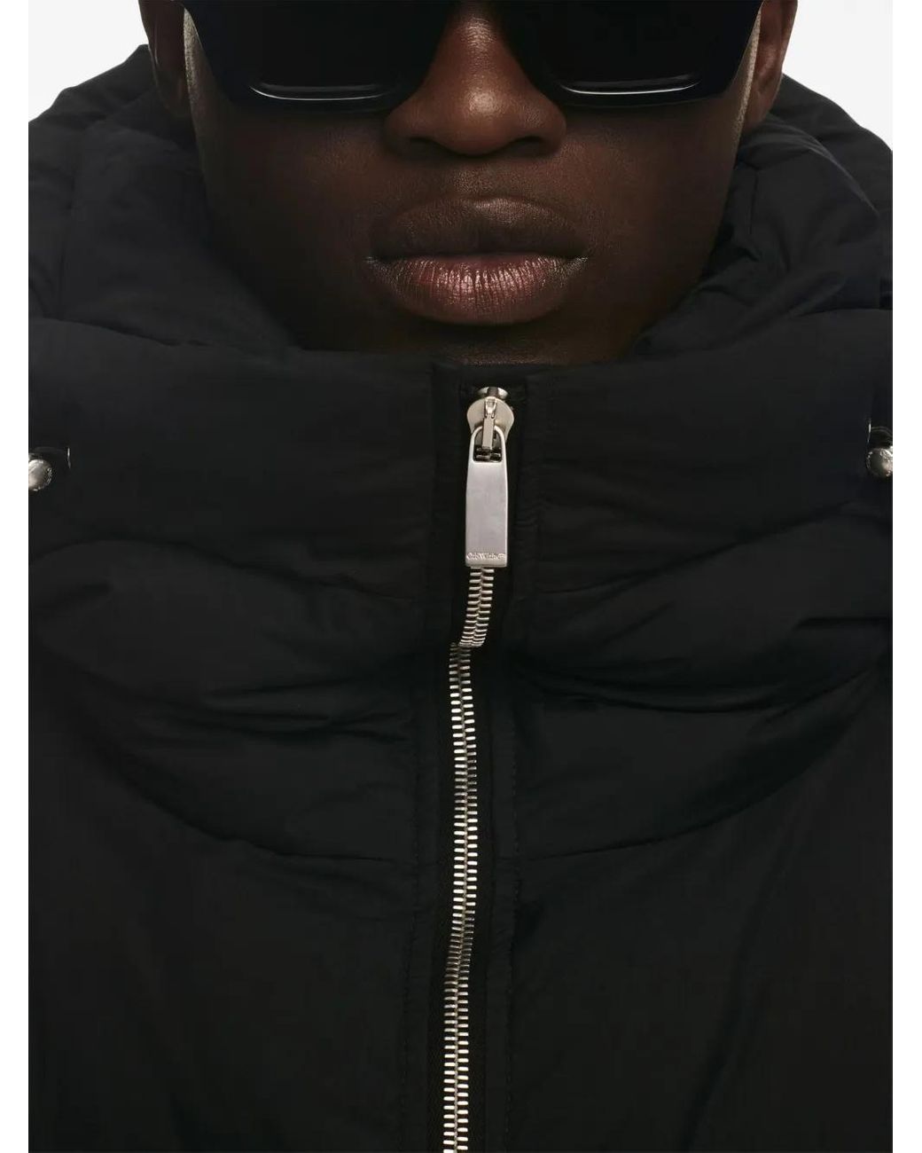 Off-White c/o Virgil Abloh Black Boxy Puffer Jacket With High Collar And Hood for men