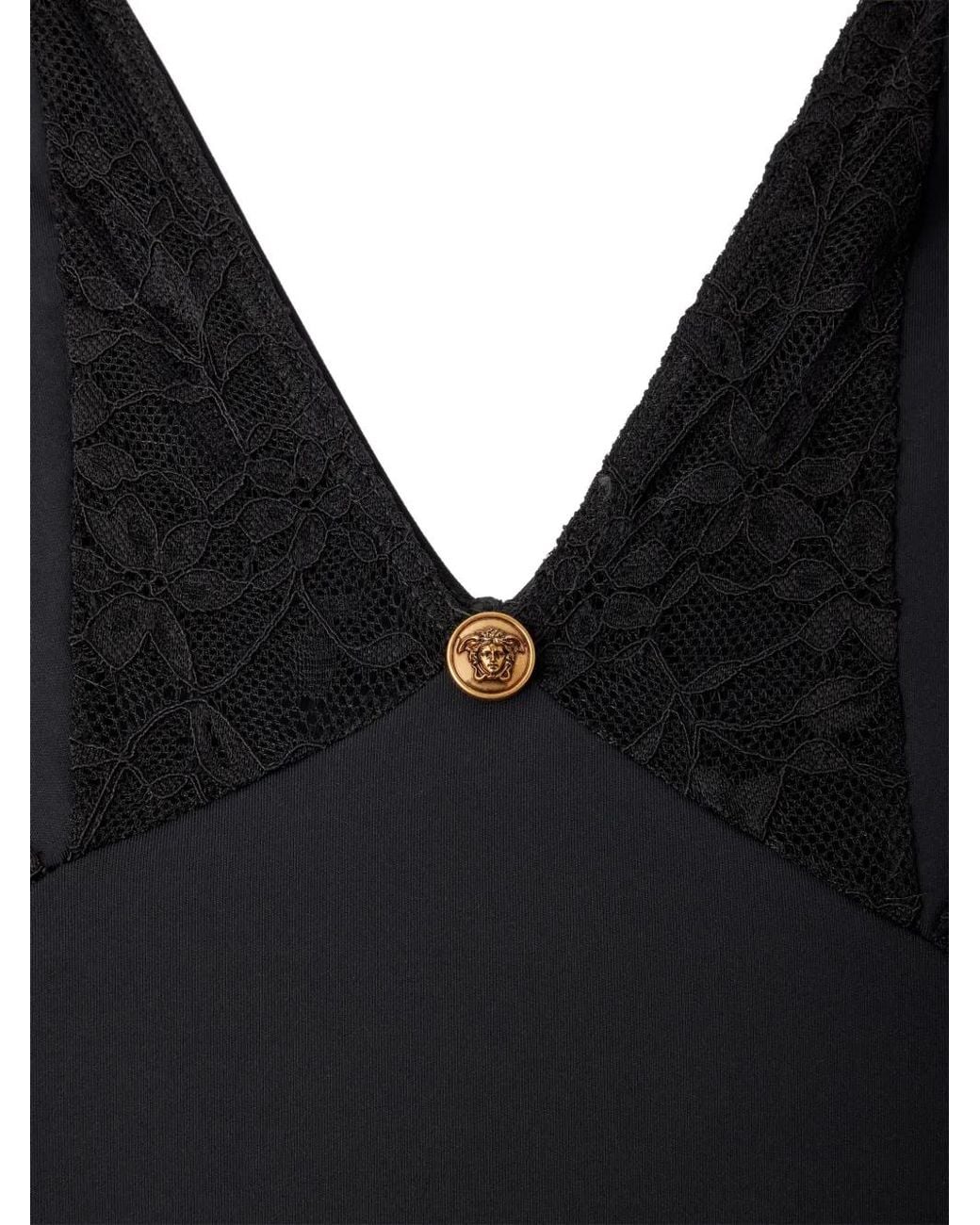 Versace Black Lace-Trim Bodysuit