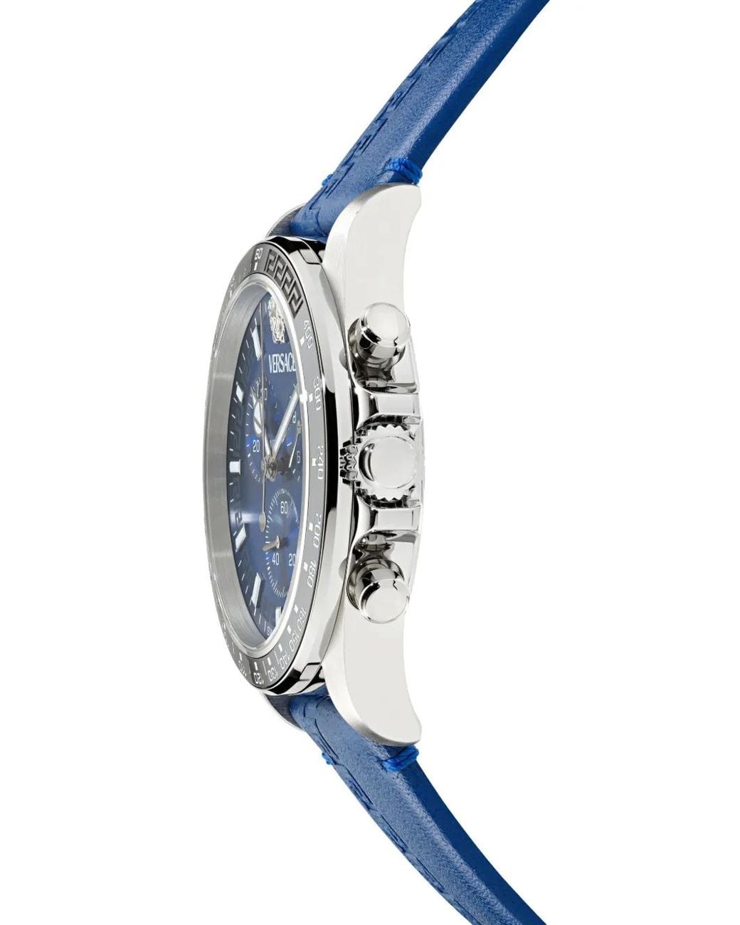 Versace Blue Greca Chronograph Leather Strap Watch, 43Mm for men