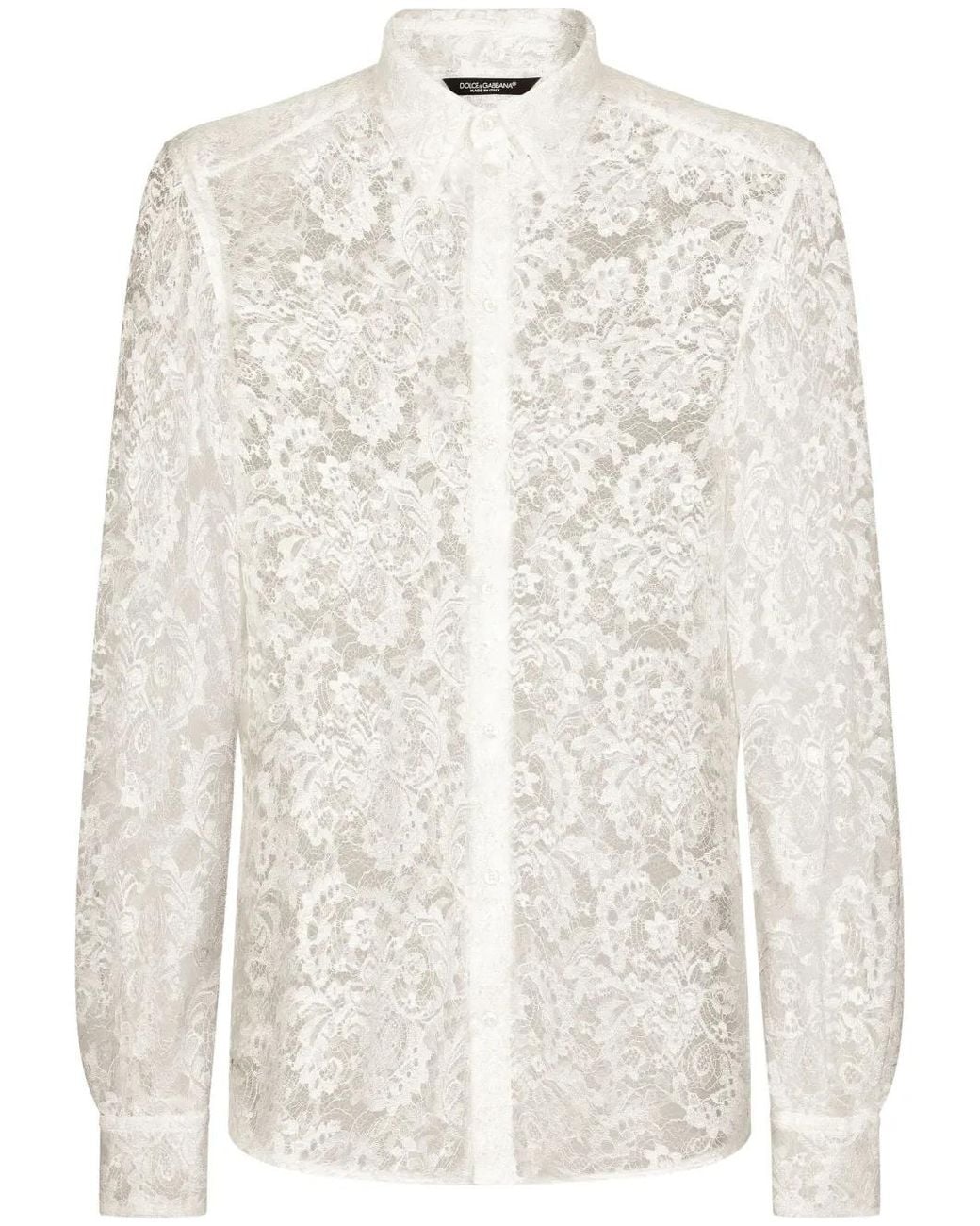 Dolce & Gabbana White Sheer-Coverage Lace Shirt for men