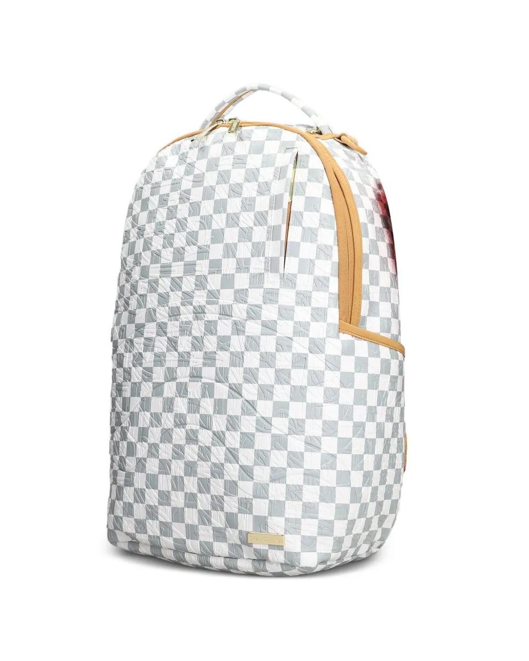 Sprayground White 3Am Check-Pattern Embossed Backpack for men