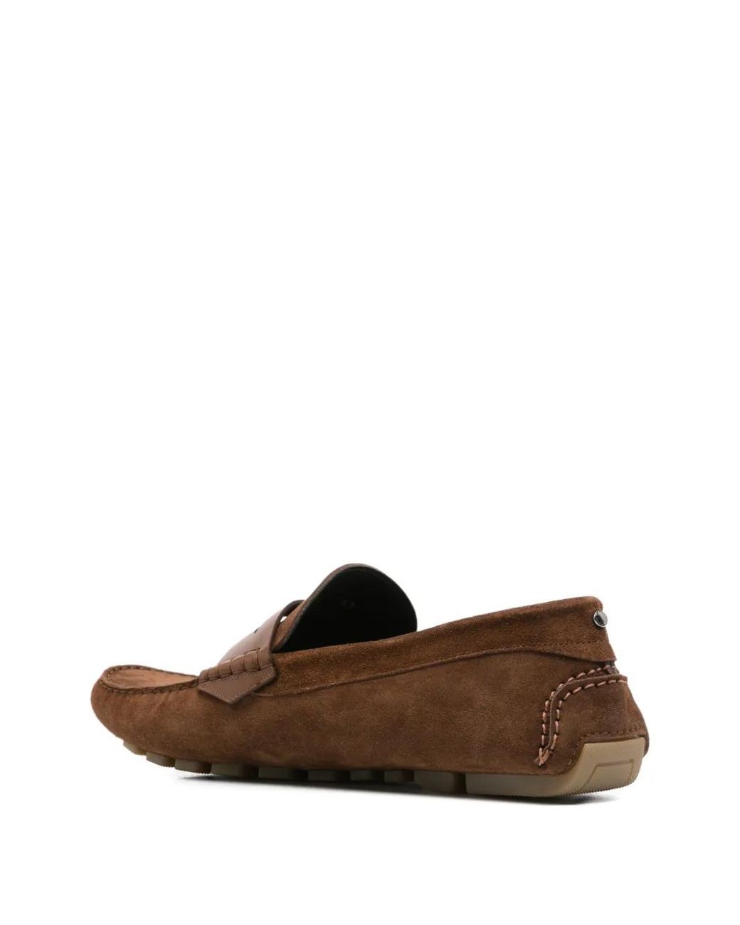 Canali Brown Panel Leather Loafers for men