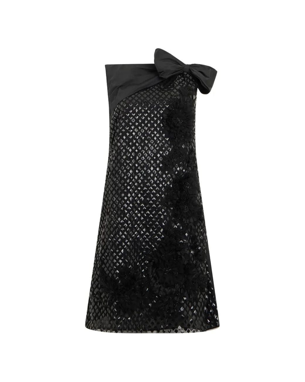 Alberta Ferretti Black Bow-Detail Mini Dress