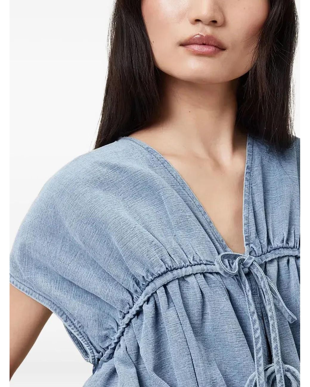 AllSaints Blue Remy Tie-Front Ruffled Top
