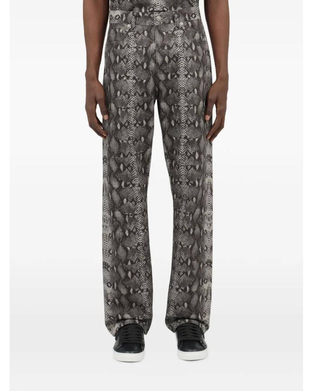 Roberto Cavalli Gray Python-Print Jeans for men