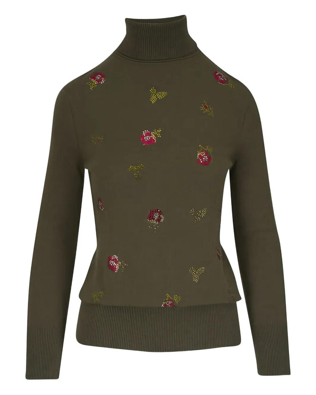 Libertine Green Floral-Embellished Roll-Neck Sweater