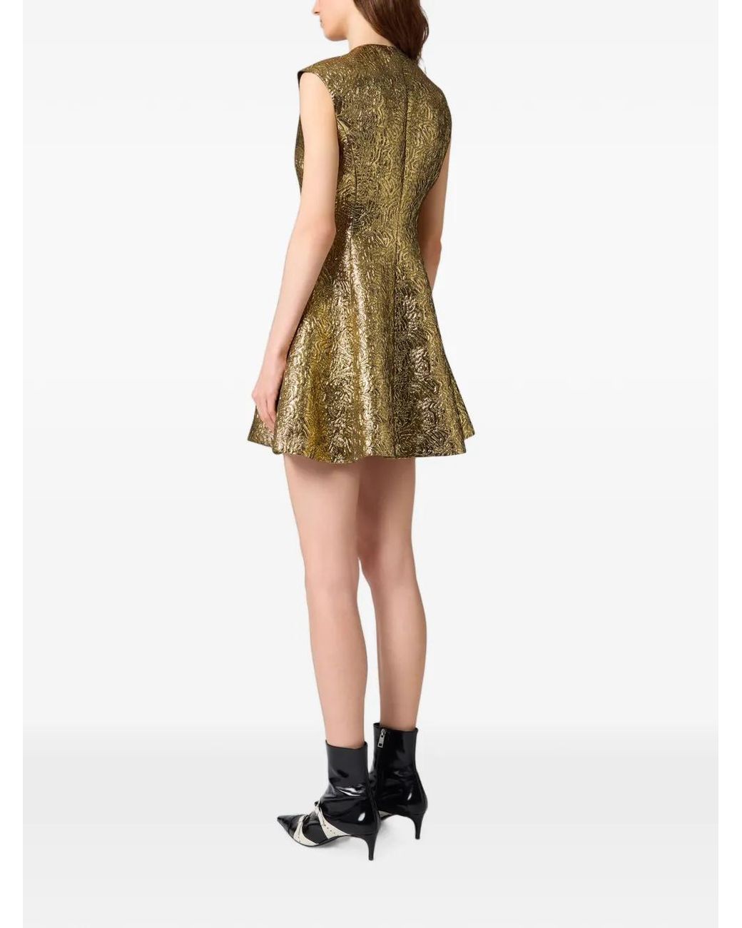 MSGM Green Button-Down Textured-Finish Mini Dress