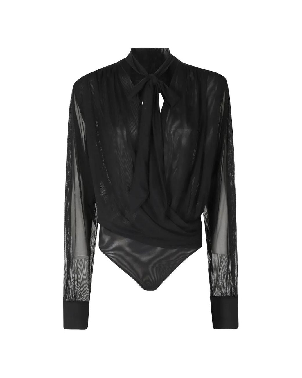 Amazuìn Black Keila Pussy-Bow Bodysuit