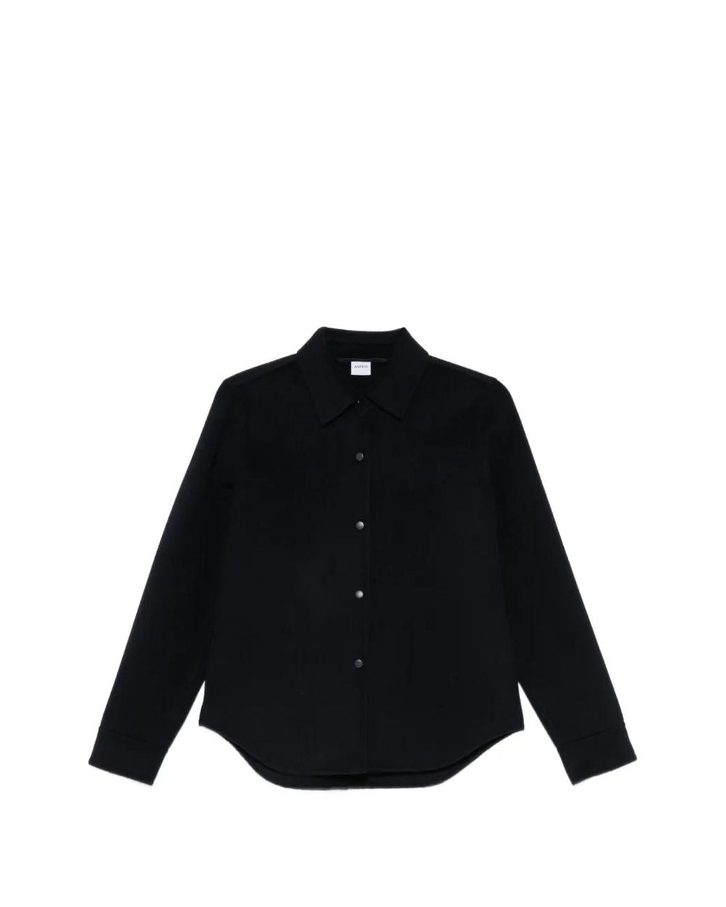 Aspesi Black Press-Stud Curved-Hem Shirt