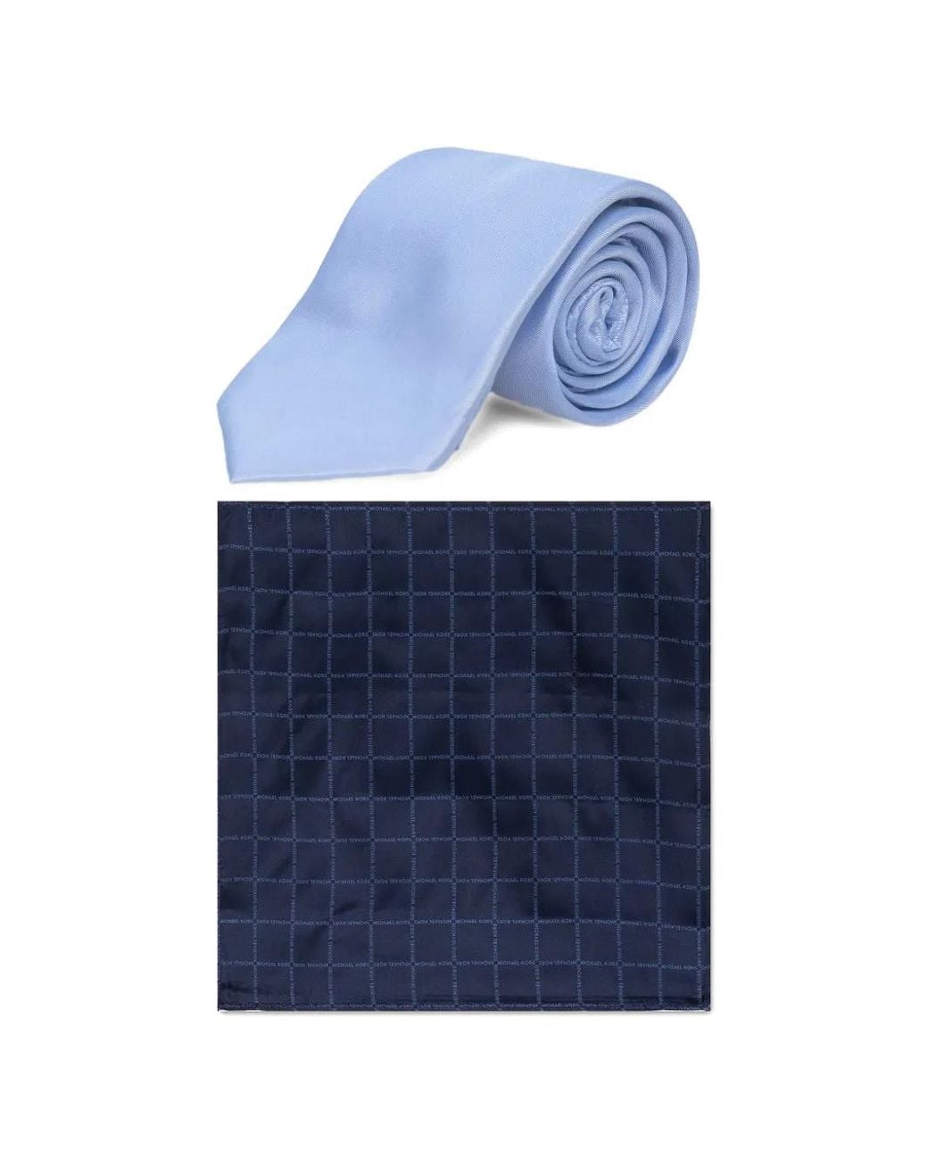Michael Kors Blue Monogram-Pattern Silk-Blend Tie And Pocket Square Set for men