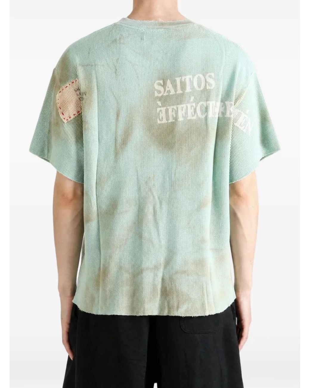 SAITOS Green Verb Phrase Waffle-Knit T-Shirt