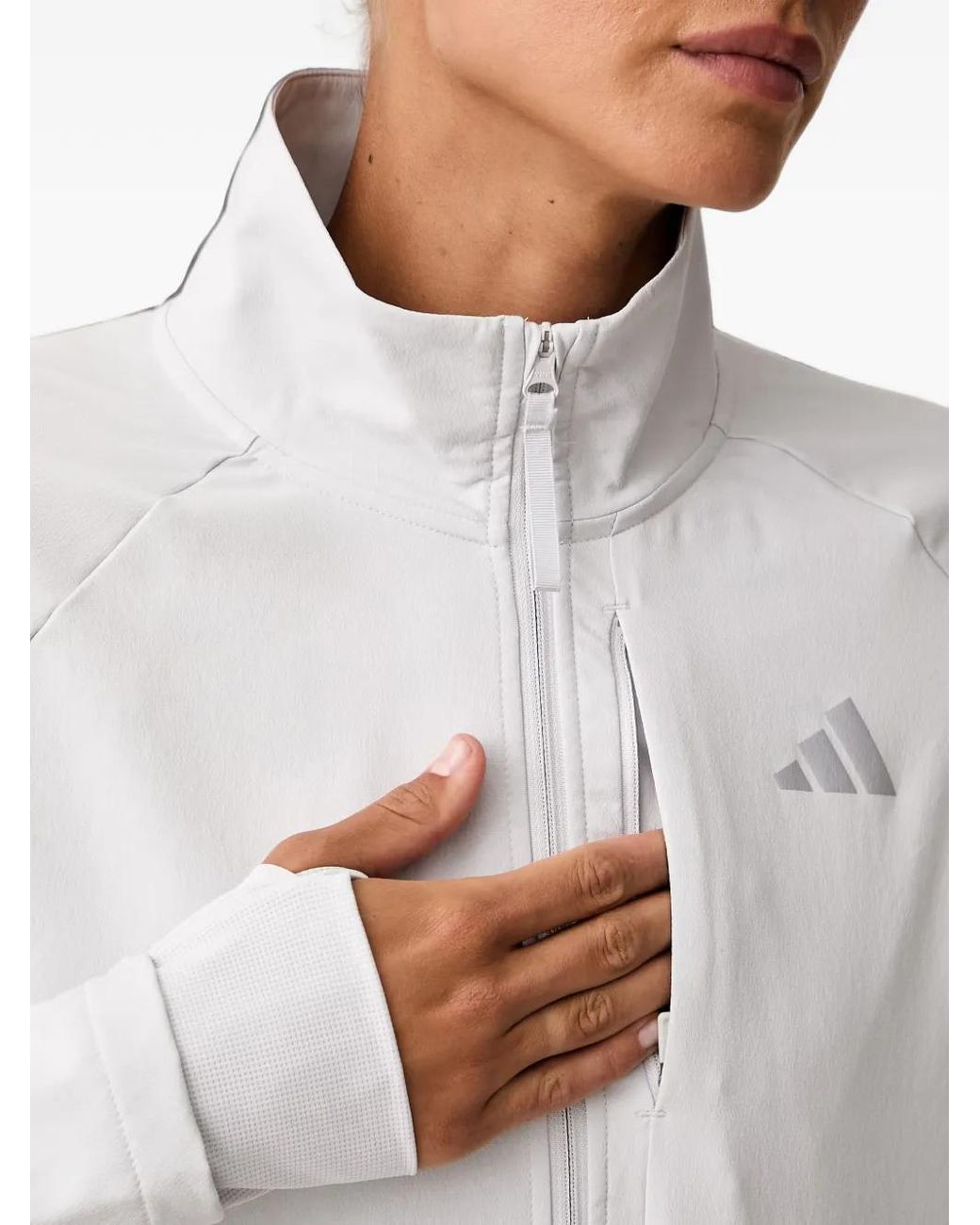 Adidas White Logo-Print Zip-Up Jacket
