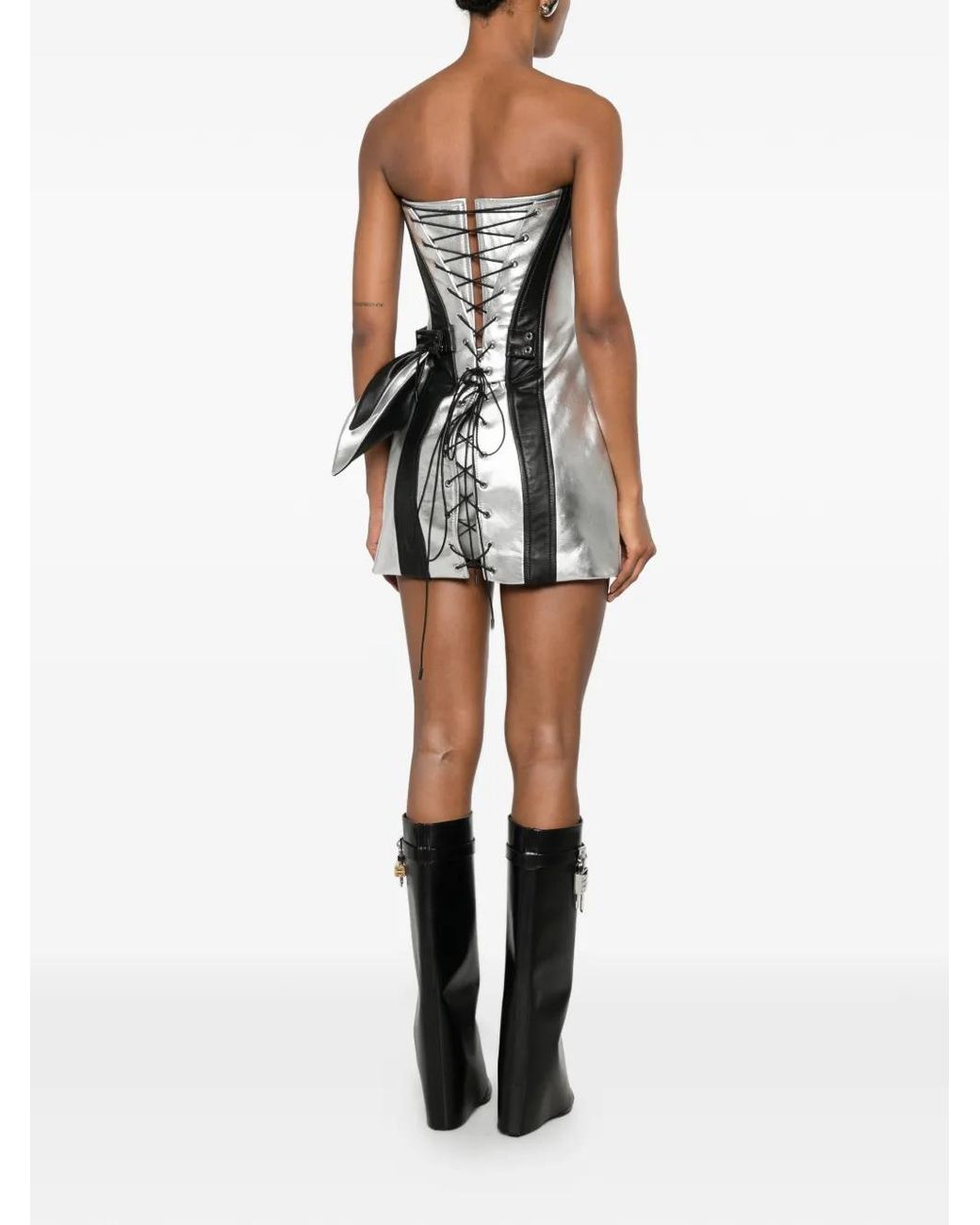 MITILIANE COUTURE Metallic Lace-Up-Fastening Mini Dress