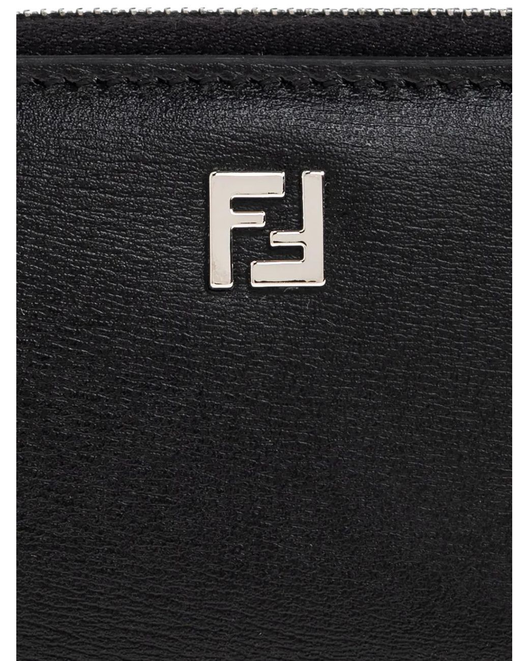 Fendi Black Ff Squared Zip-Around Mini Leather Wallet for men