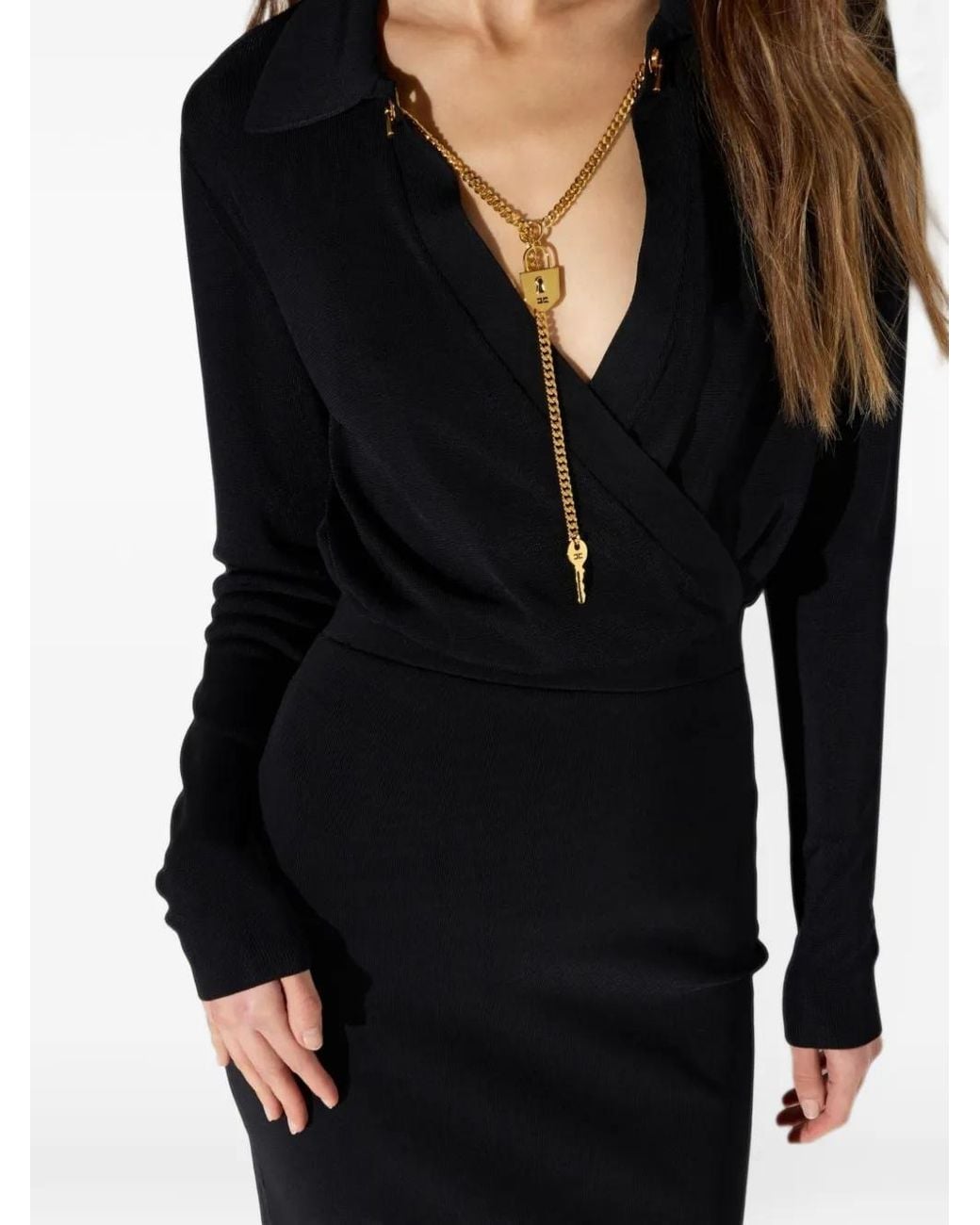 Elisabetta Franchi Black Viscose Yarn Dress With Jewel