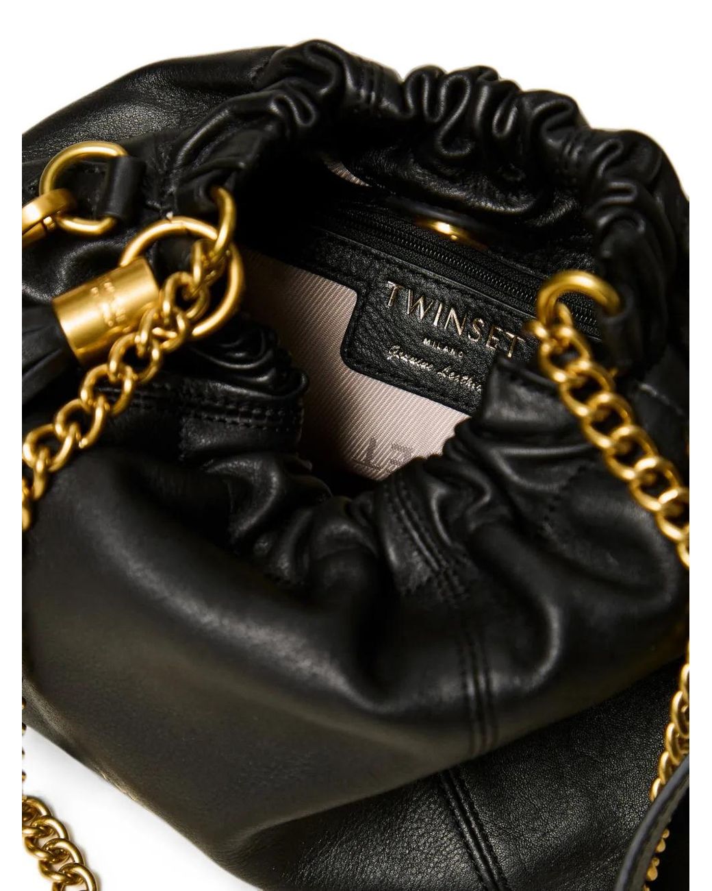 Twinset Black Sac Porté Épaule En Cuir À Fronces