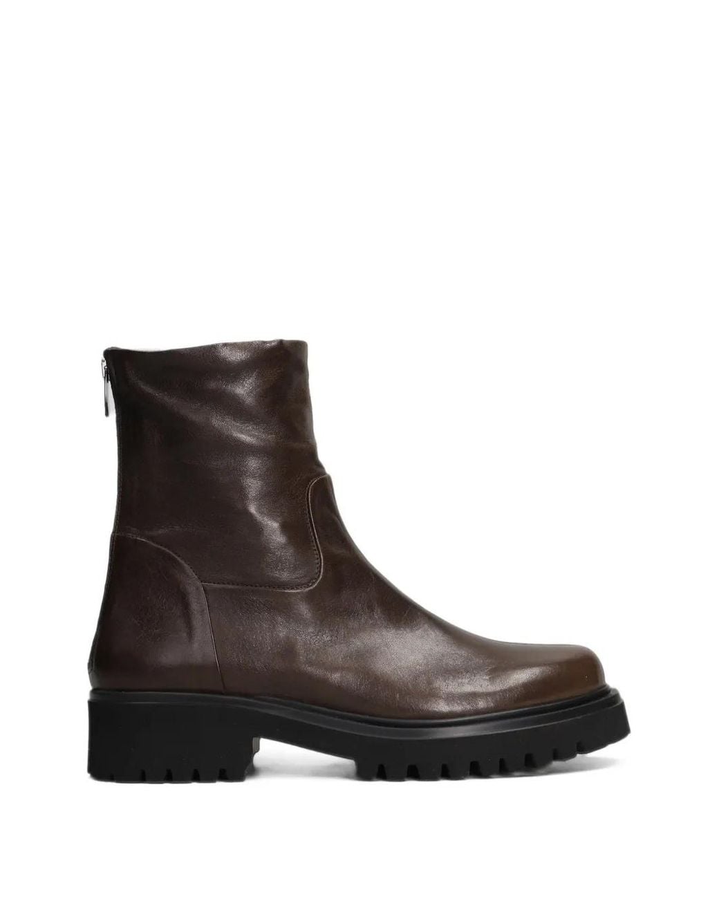Evaluna Brown Rear-Zip Chunky-Sole Boots
