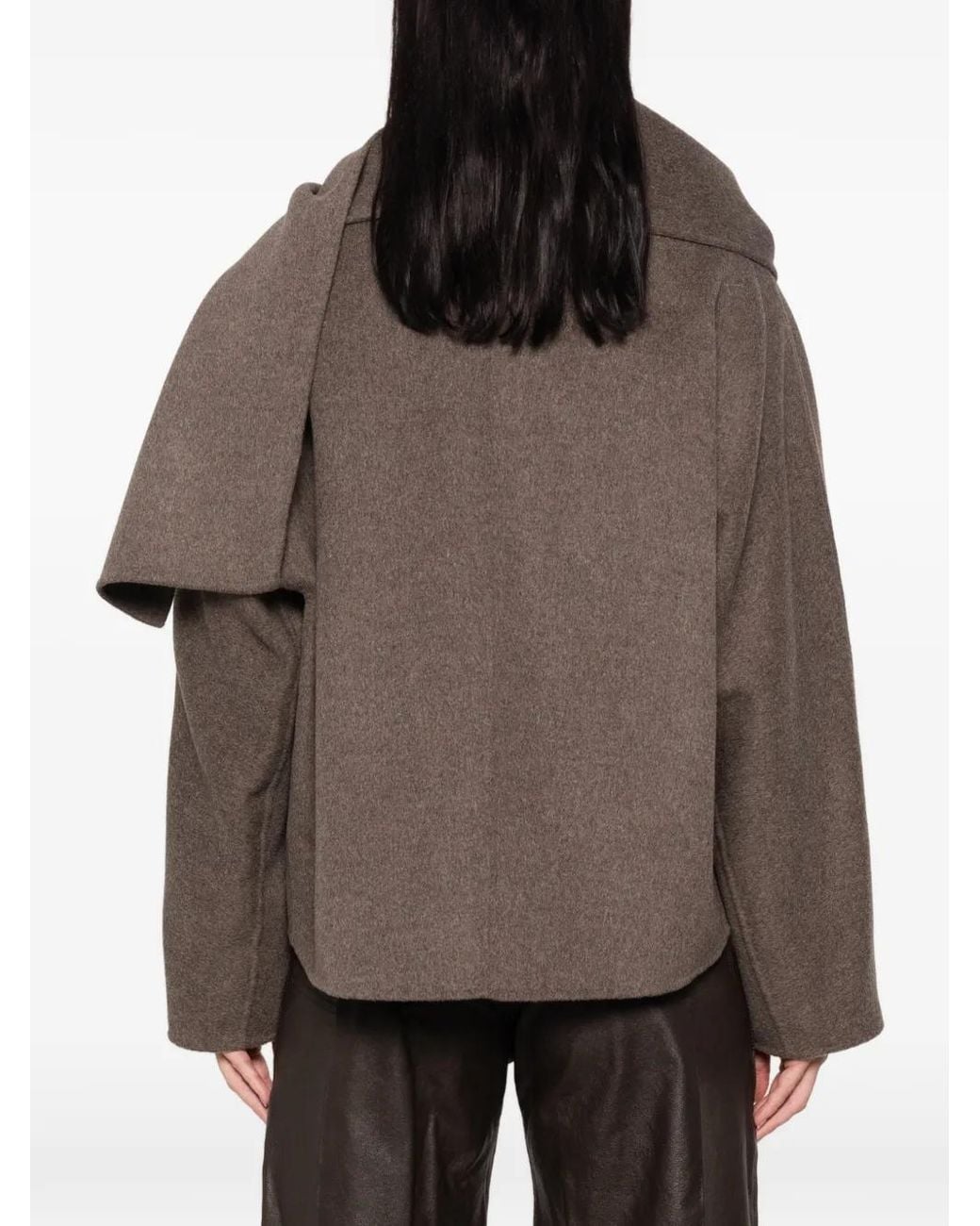 Max Mara Brown Scarf-Detail Button-Up Jacket