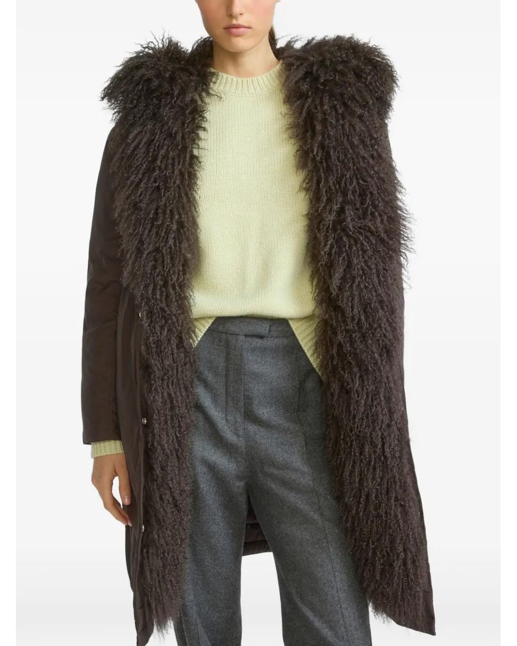 Yves Salomon Brown Hooded Coat