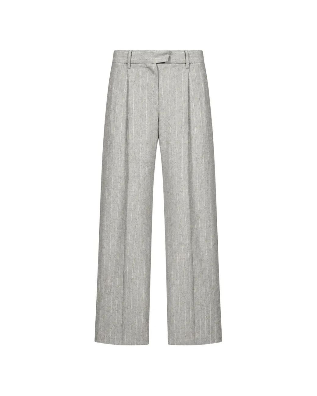 Brunello Cucinelli Gray Pinstripe-Pattern Pleated Trousers