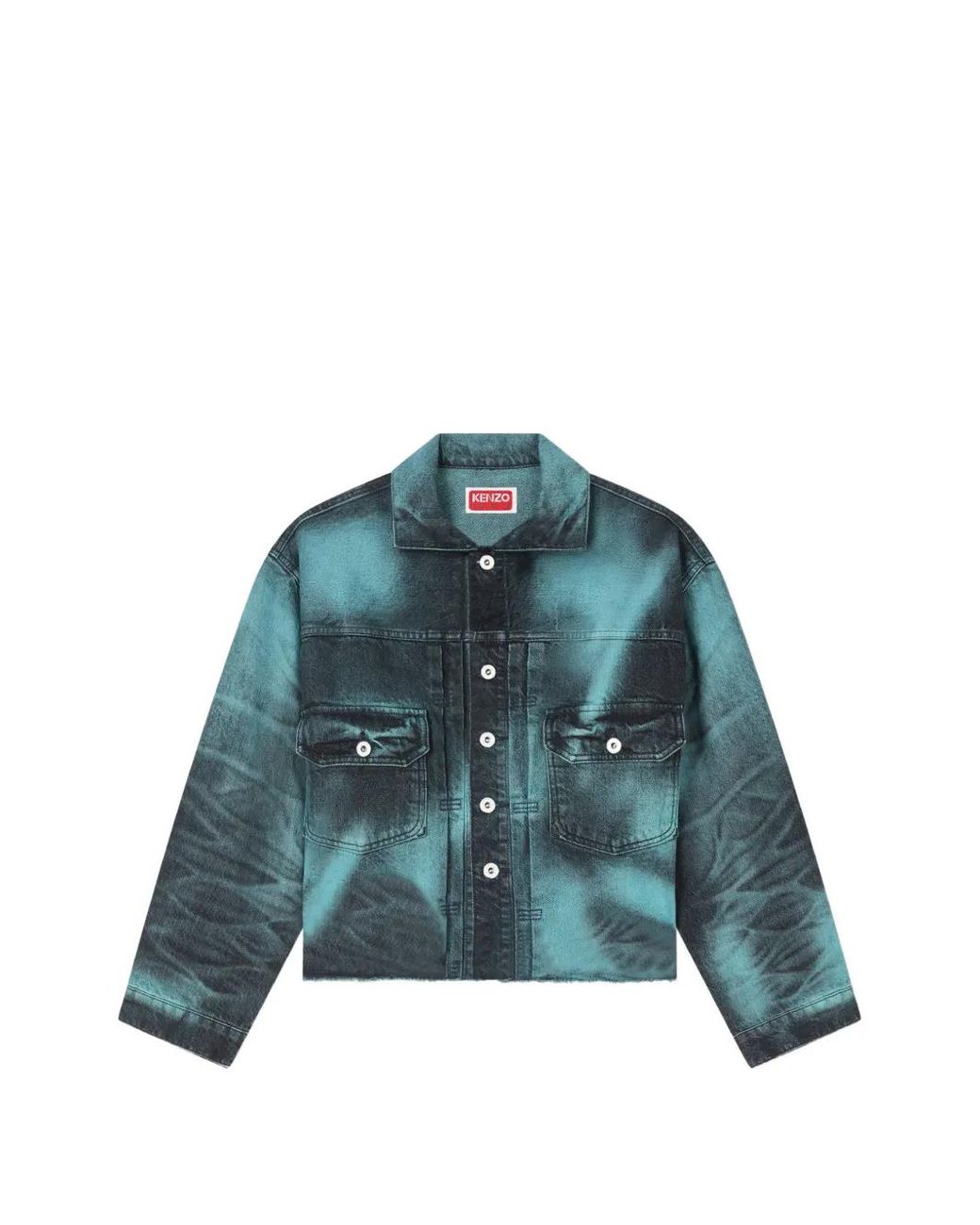 KENZO Blue Boke Flower Logo-Print Raw-Cut Denim Jacket