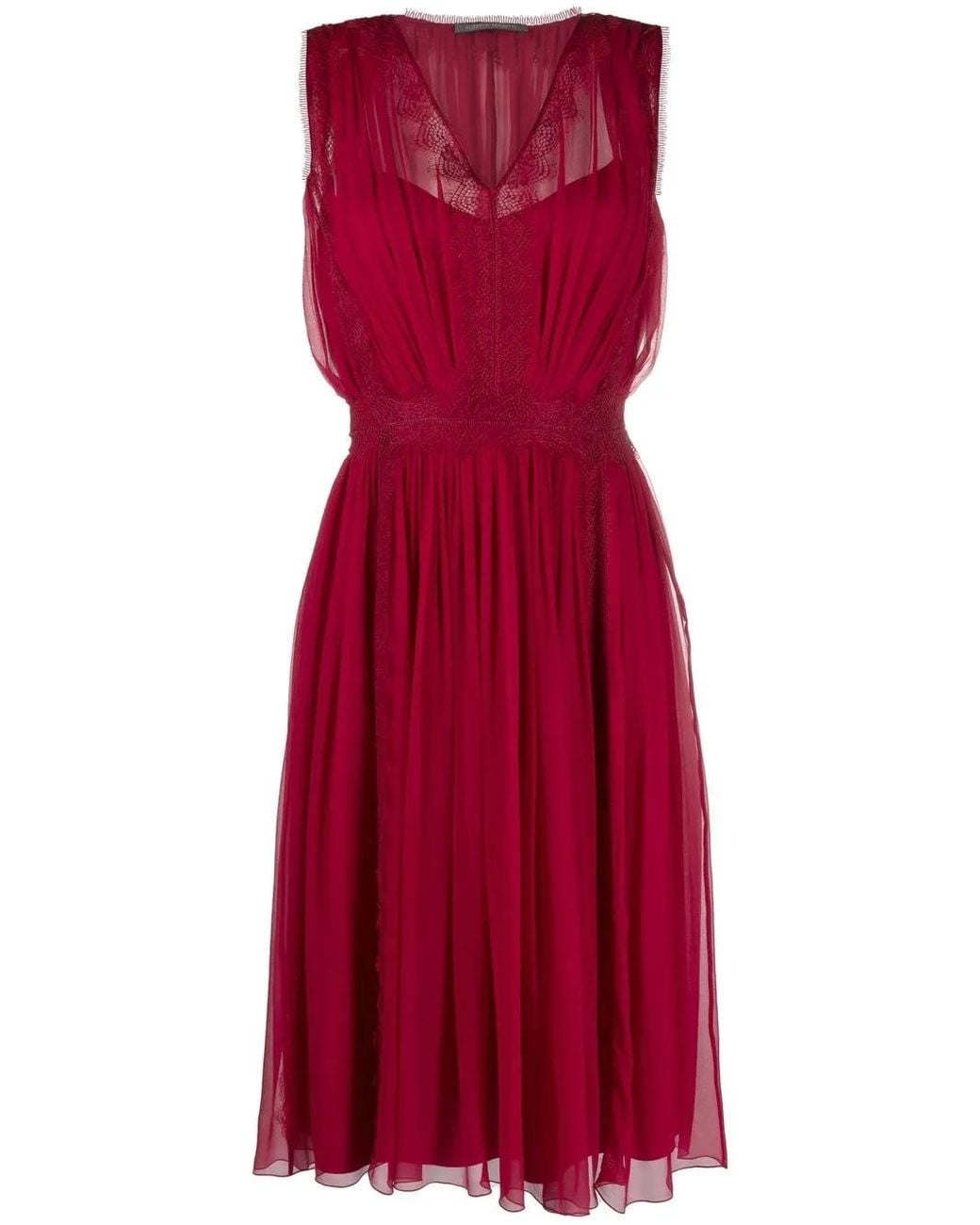 Alberta Ferretti Red Sleeveless Silk Midi Dress