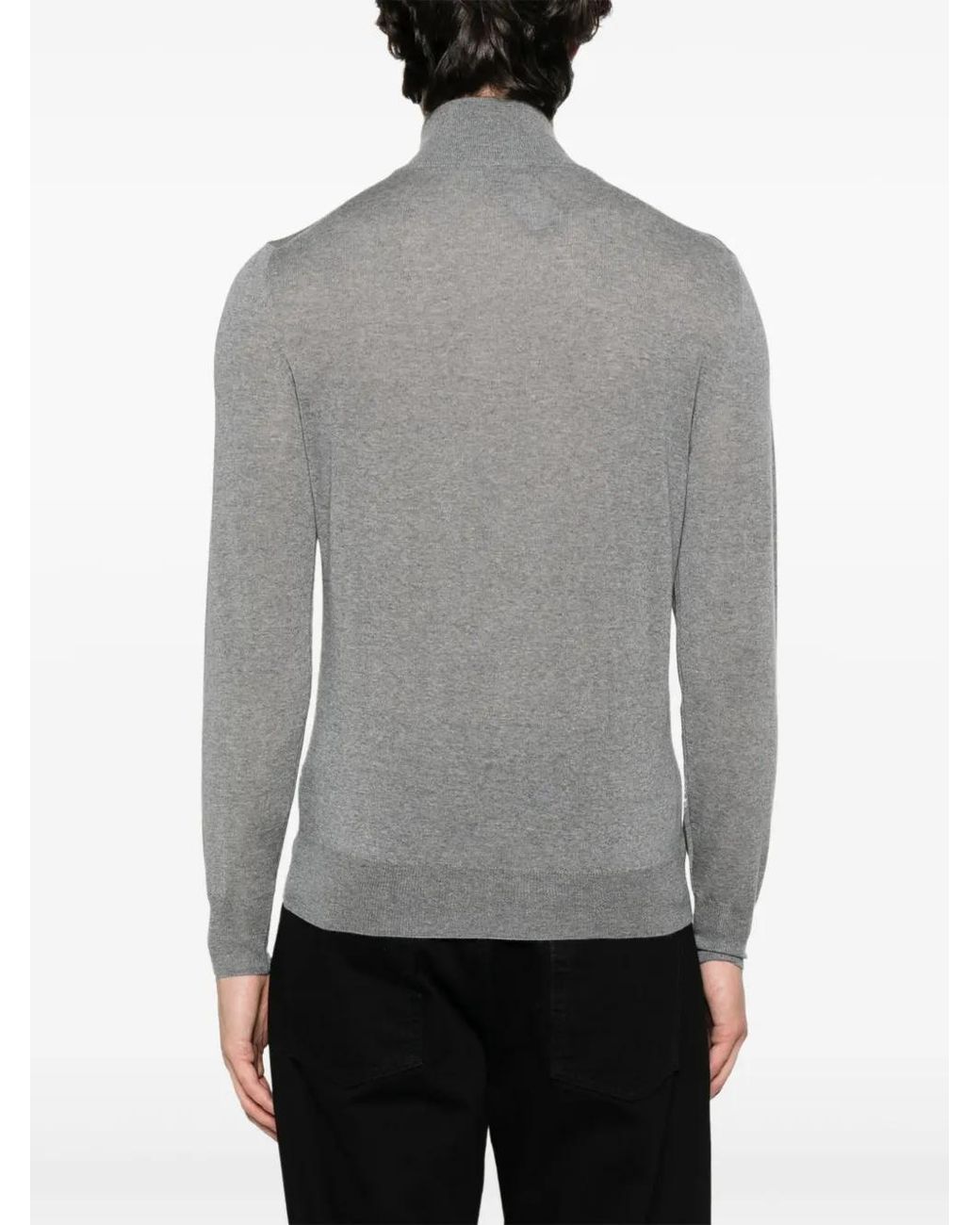 Canali Gray Half-Zip Wool Sweater for men