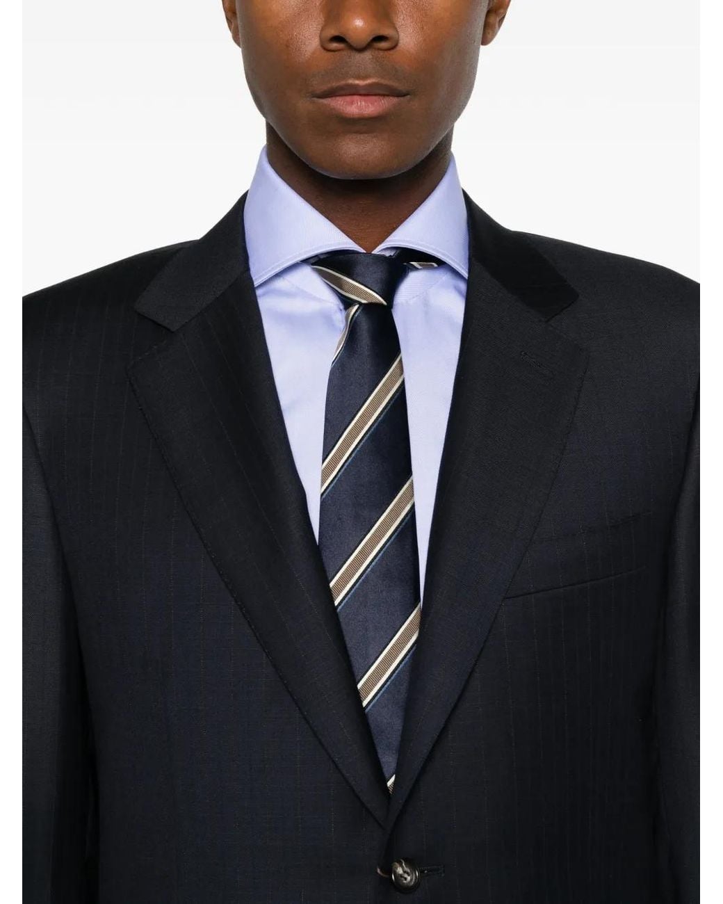 Canali Blue Pinstripe-Pattern Single-Breasted Suit for men