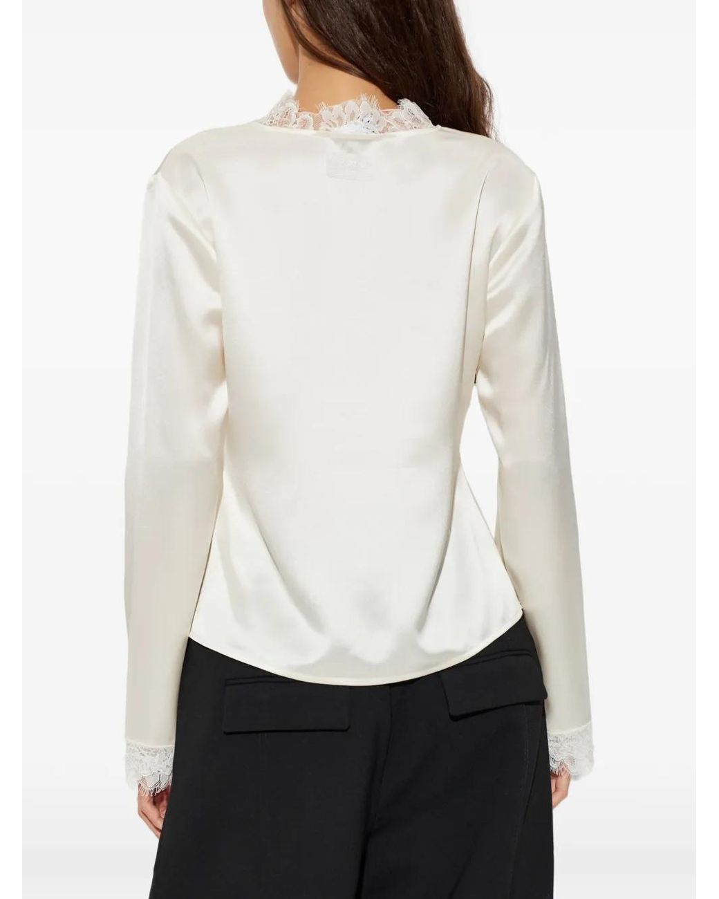 Ganni White Lace-Trim Satin Blouse