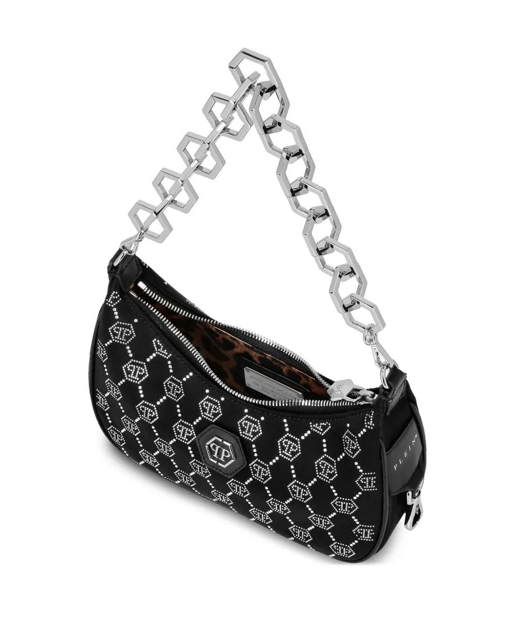 Philipp Plein Black Satin Shoulder Bag Monogram