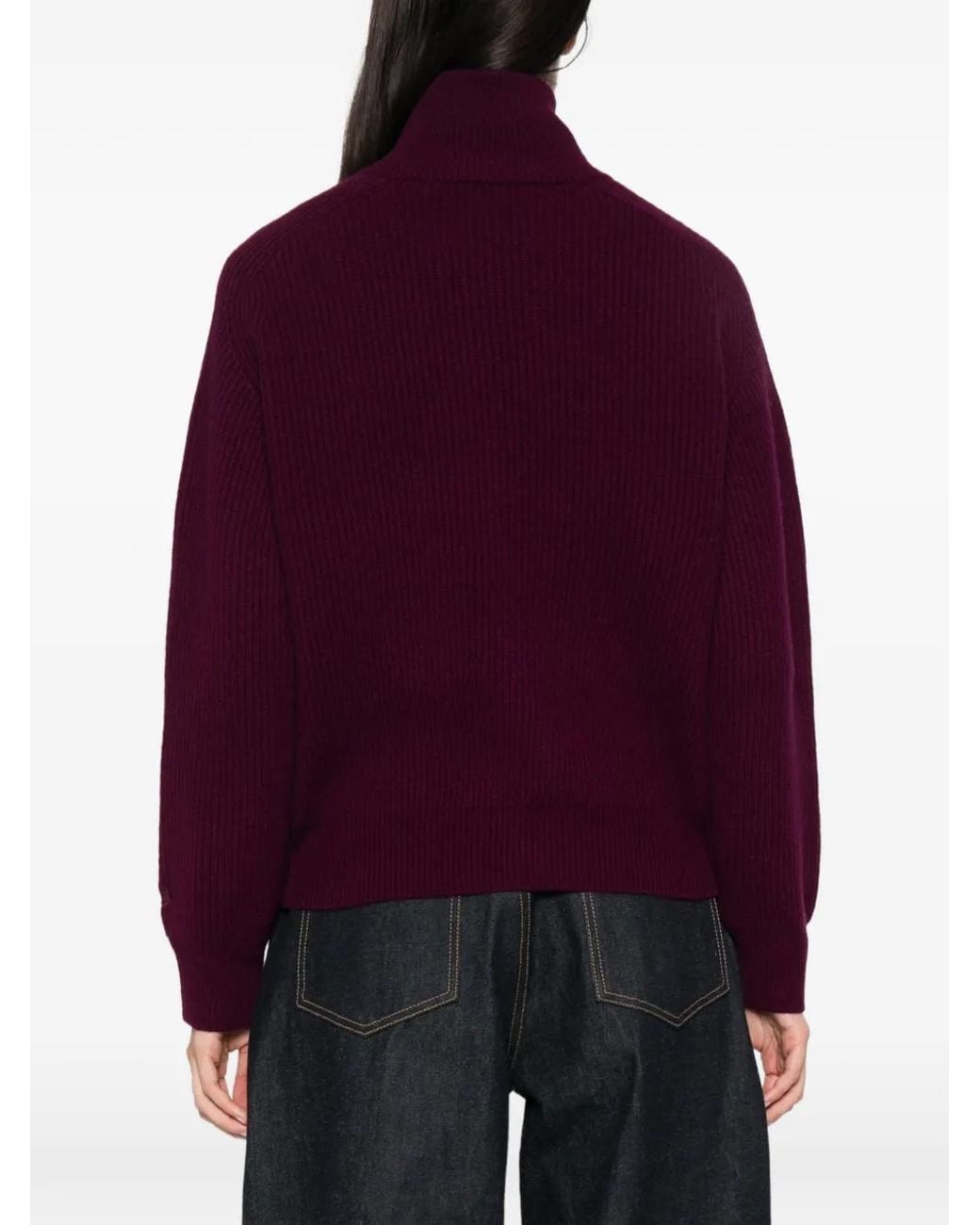 Mc2 Saint Barth Purple Isalyn Ribbed-Knit Quarter-Zip Sweater
