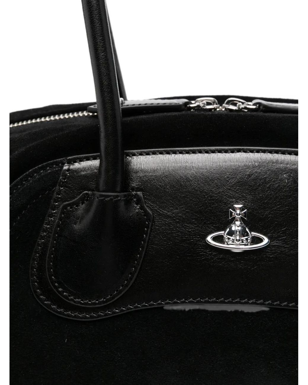 Vivienne Westwood Black Orb Plaque Suede-Panelled Shoulder Bag