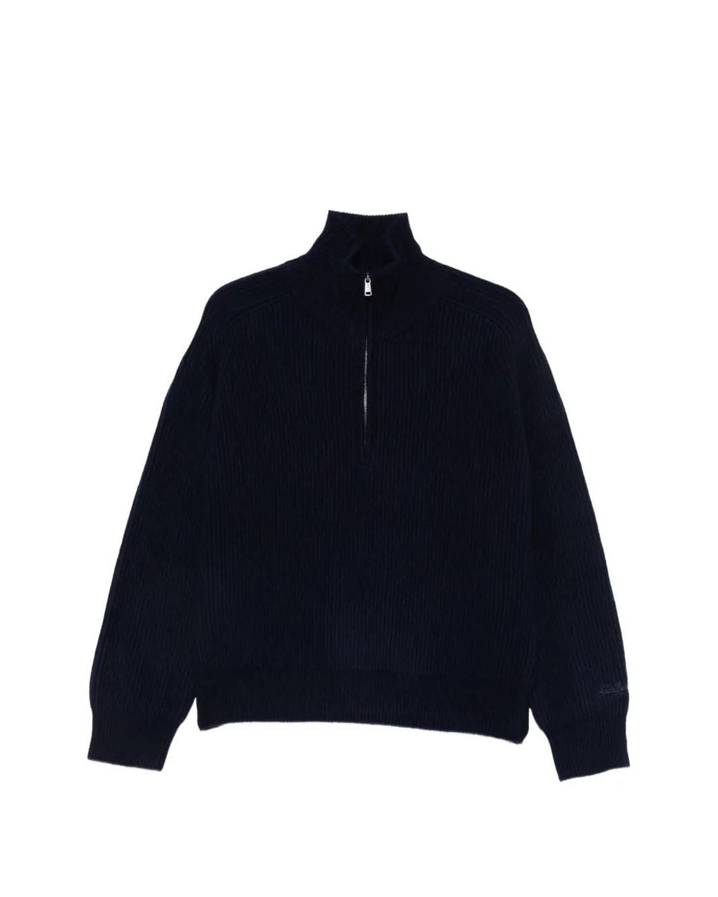 Mc2 Saint Barth Blue Ribbed-Knit Half-Zip Sweater