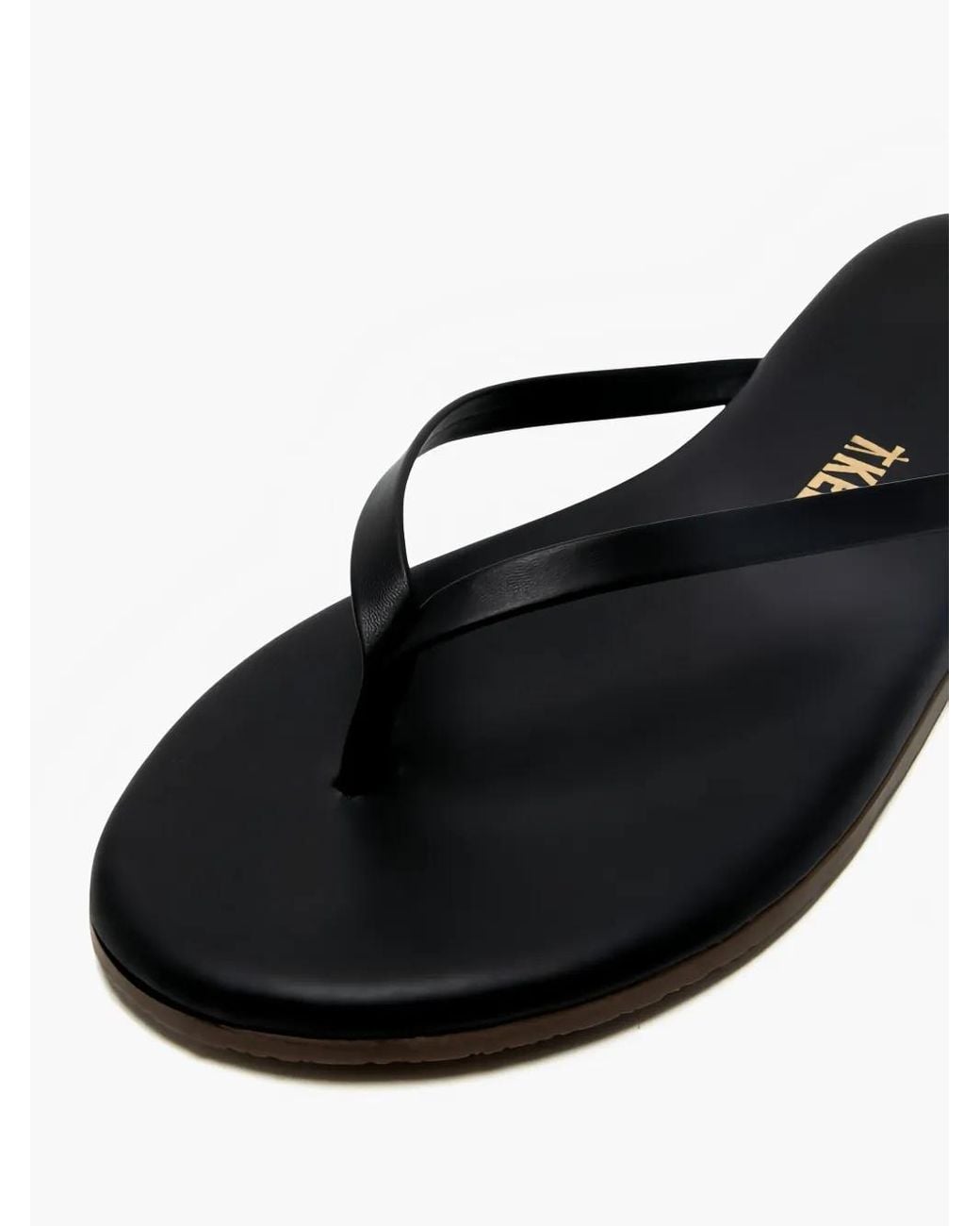 TKEES Black Lily Leather Thong-Strap Sandals