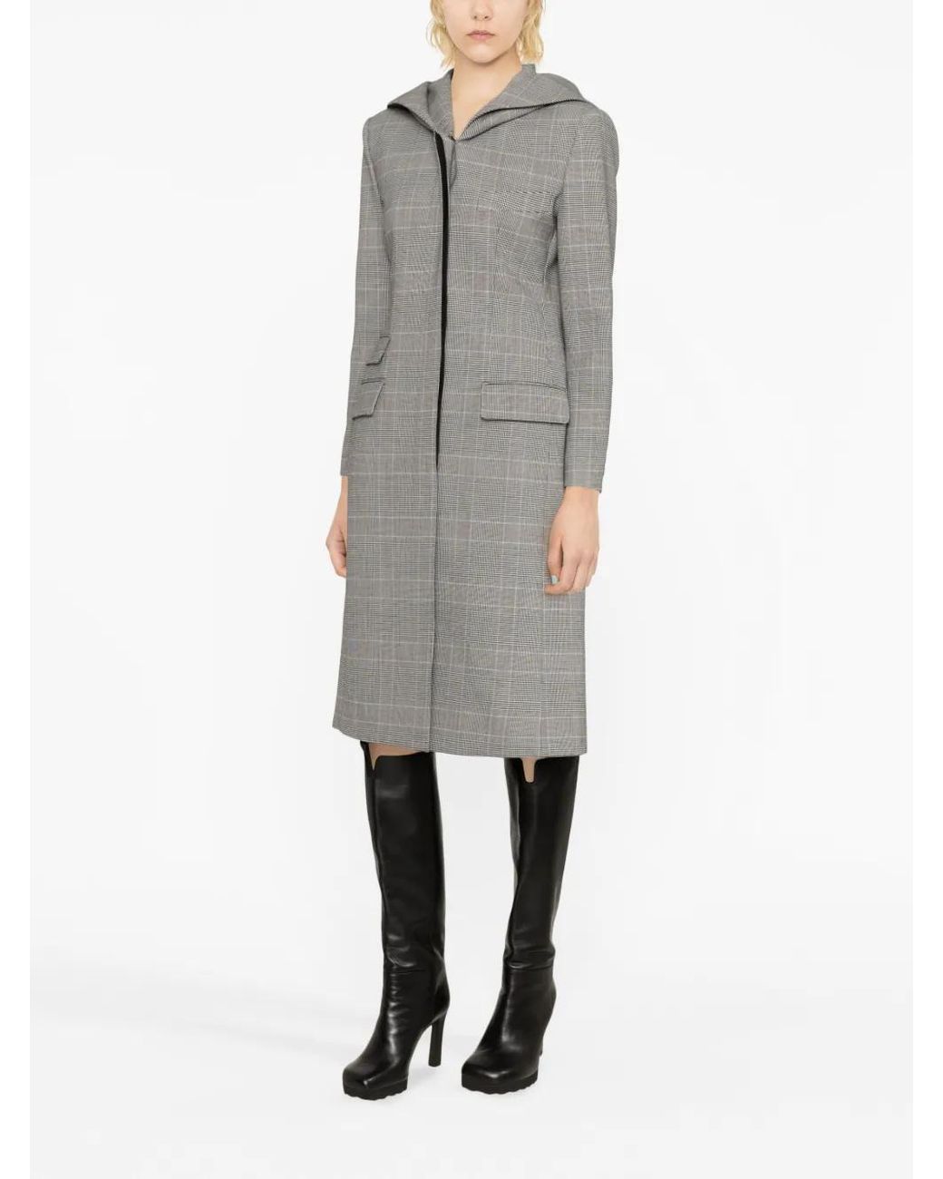 Moschino Gray Plaid-Check Print Coat