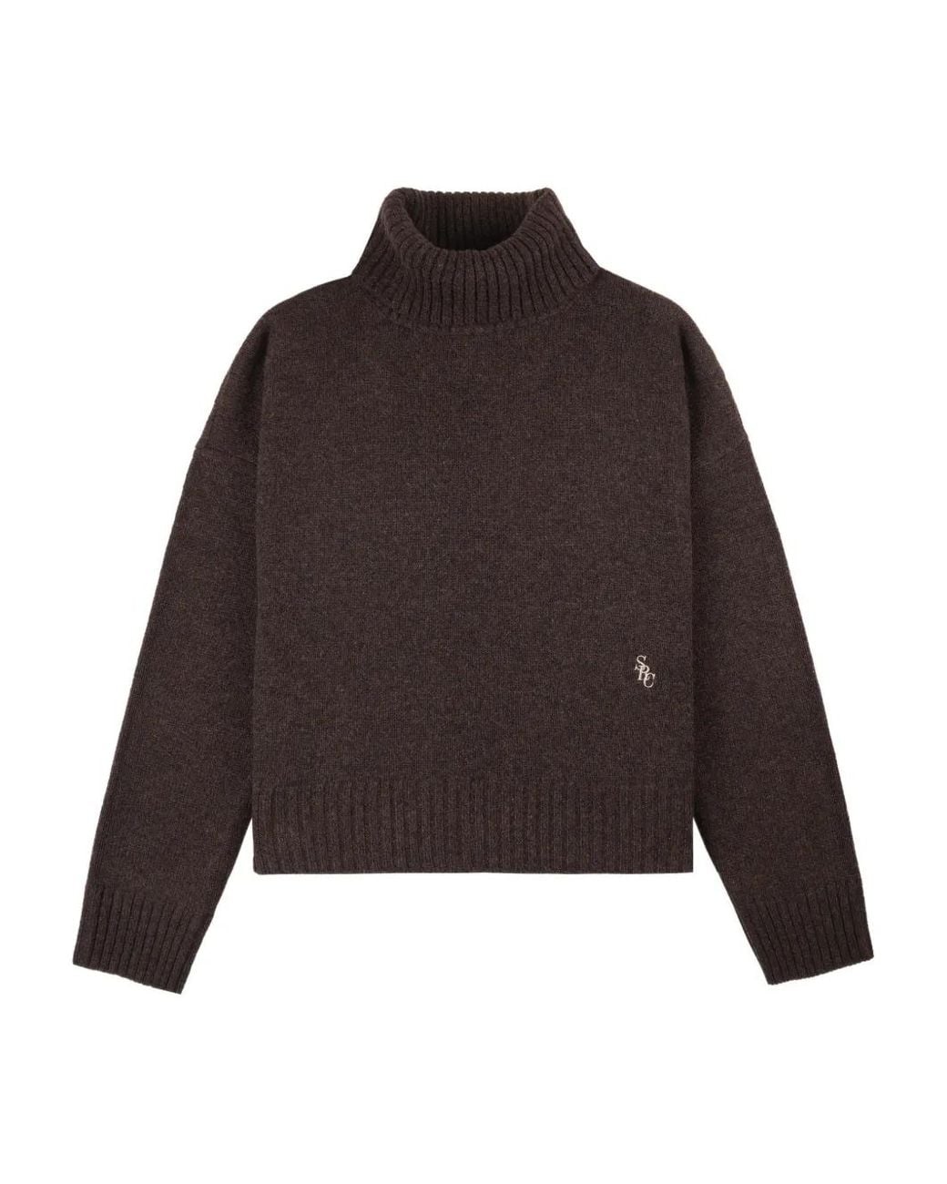 Sporty & Rich Brown Src Roll-Neck Logo-Embroidered Sweater