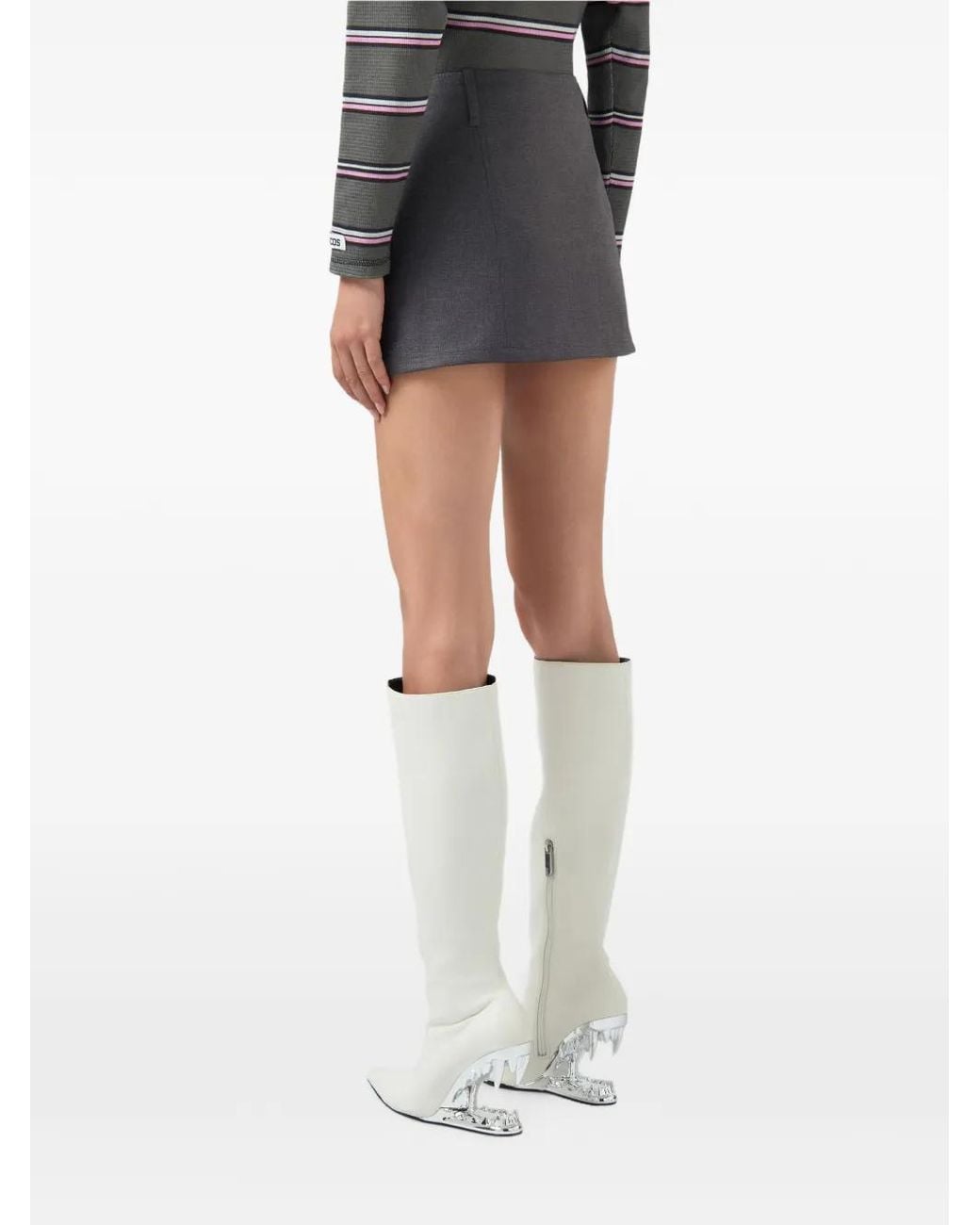 Gcds Gray Preppy Pleated Twill Mini Skirt