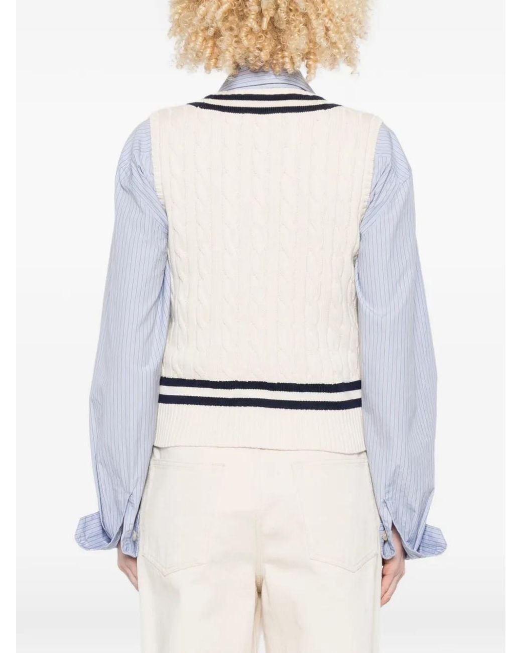 Ralph Lauren White Striped V-Neck Vest